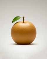 Brown pear with a green leaf on a light gray background